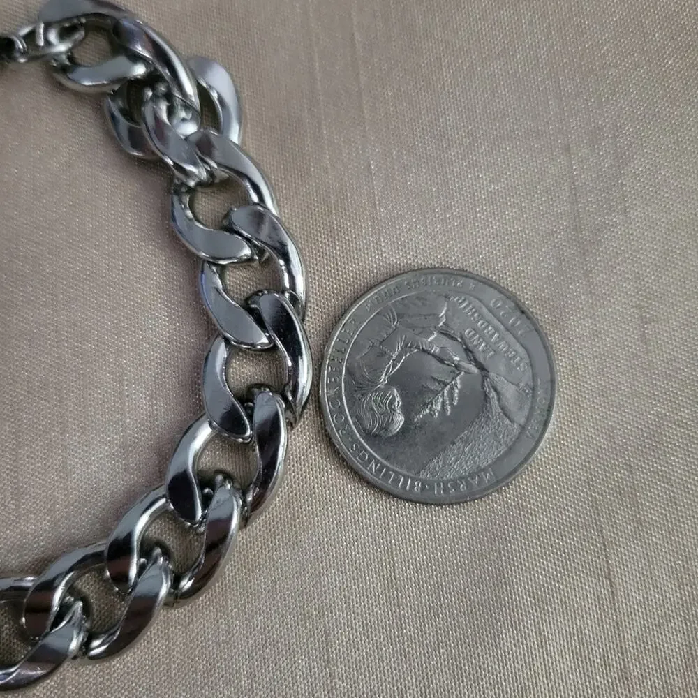 chunky stainless steel cuban chain bracelet, measures approx.  9